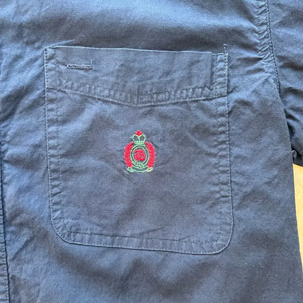 VTG Bugle Boy Company Shirt Mens Medium M Navy Blue Short Sleeve Crest Logo 90s - Picture 3 of 7